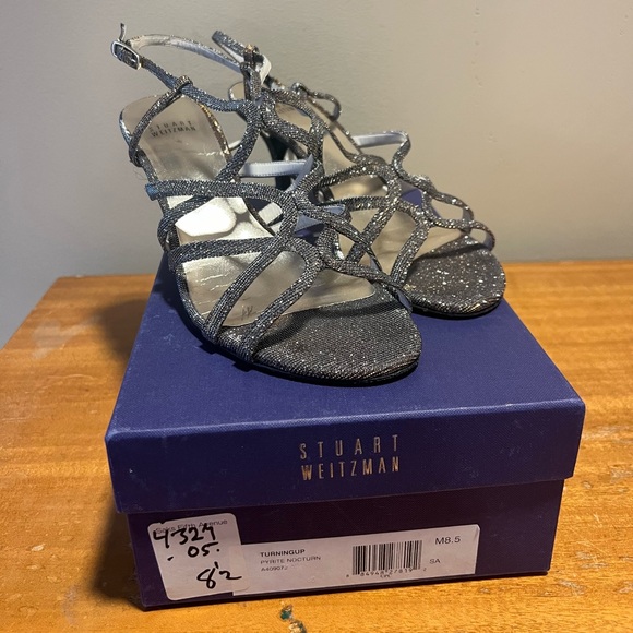 Stuart Weitzman Turningup Strappy Glitter Sandals - Picture 4 of 10
